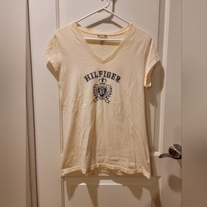 Tommy Hilfiger Cream V-neck T-shirt Size L